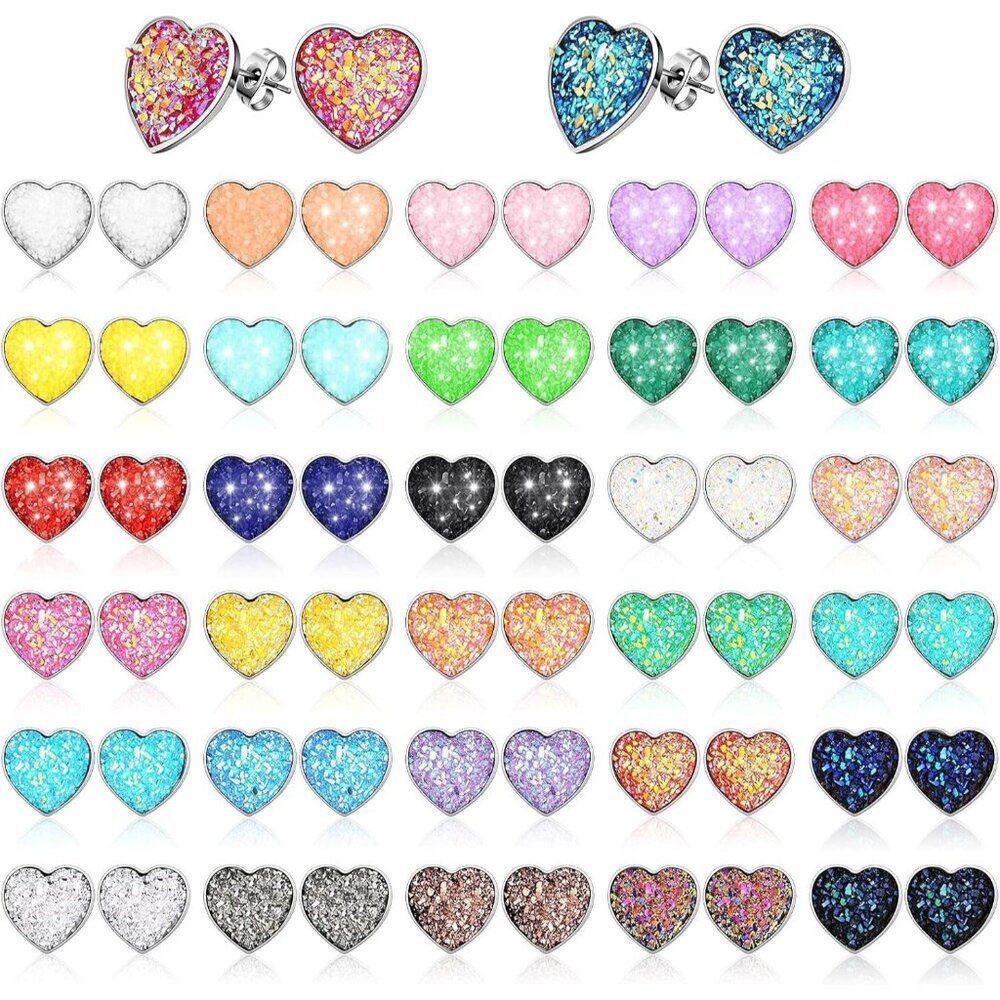 32 Pairs Faux Druzy Stud Earrings Stainless Steel Druzy Stud Earrings Glitter Pi